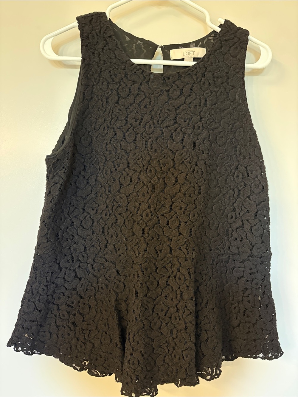 LOFT Black Lace Peplum Sleeveless Blouse (lined), Size L